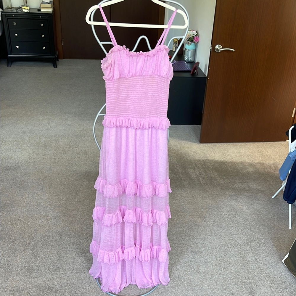 Pink Ruffled Maxi Dress - Picture 2 of 9